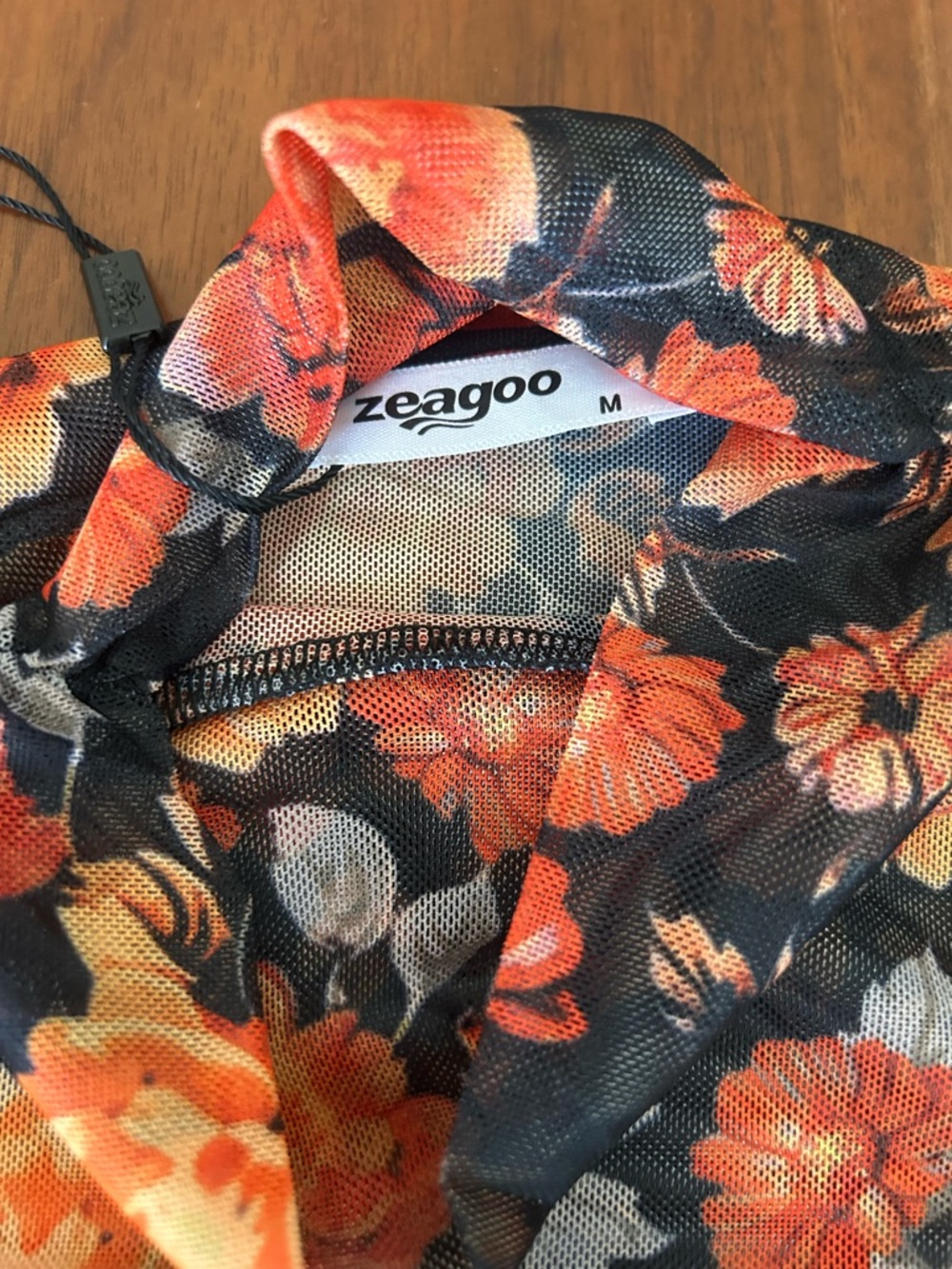 Zeagoo mesh floral top orange and black ruched sides Size Medium - Picture 5 of 5